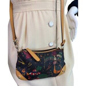 Vintage Piero Guidi Magic Circus Crossbody Purse Bag Leather Trim